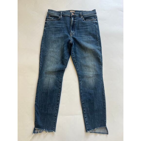 Mother Stunner Zip Ankle Step Fray Hem Cropped Blue Denim Jeans Womens Size 32 - Picture 1 of 15